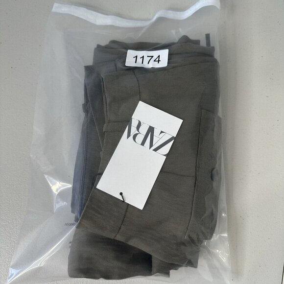 Zara Pleated Ankle Pants Size M Khaki Baggy - Picture 2 of 14